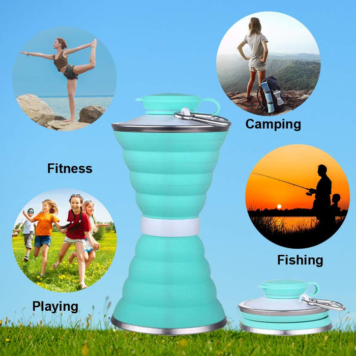 1385 Silicone Traveling Water Bottle BPA Free - Leak Proof Lightweight Collapsible - Small Folding Refillable and Space Saver for Camping Gym Sports Hiking Biking Yoga Outdoor DeoDap