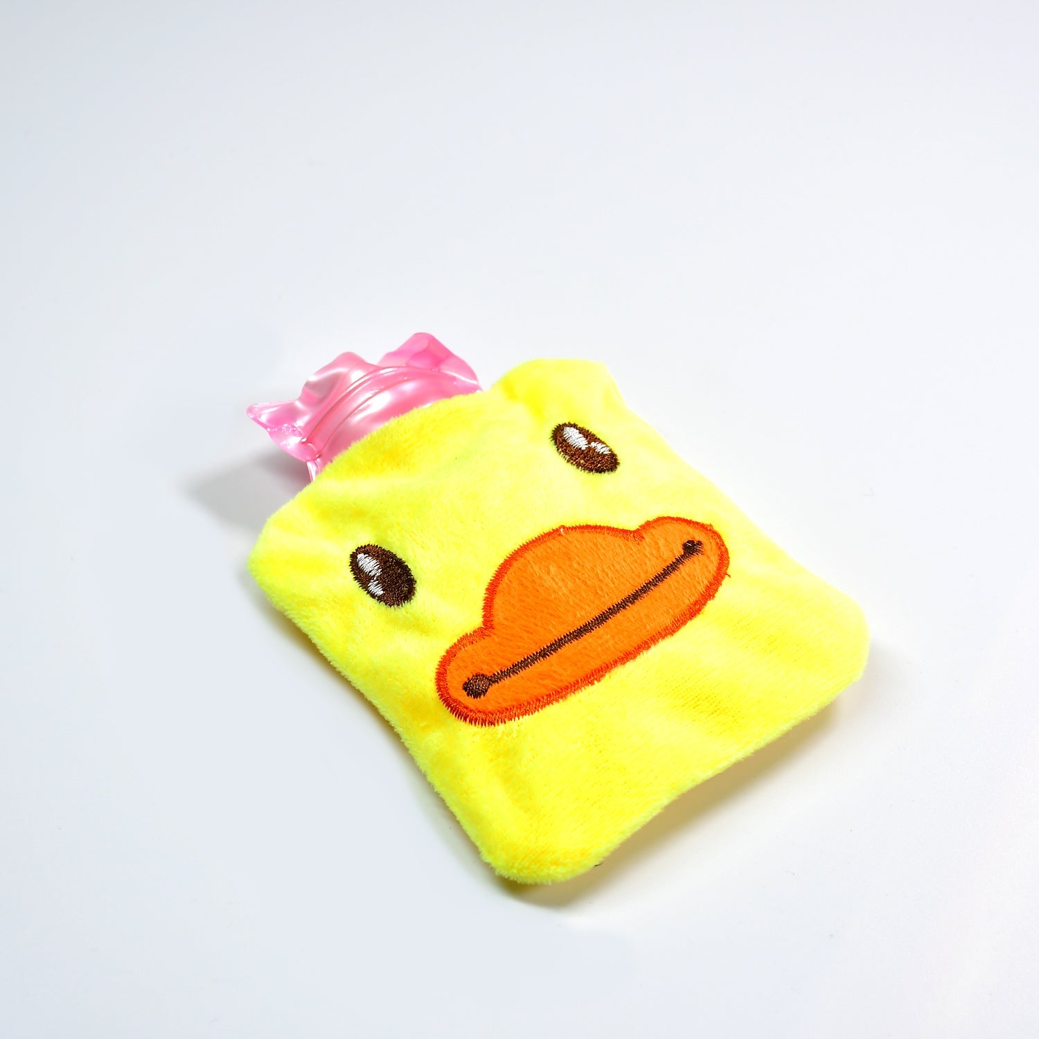 Small hot water bag with a yellow duck cover for various pains