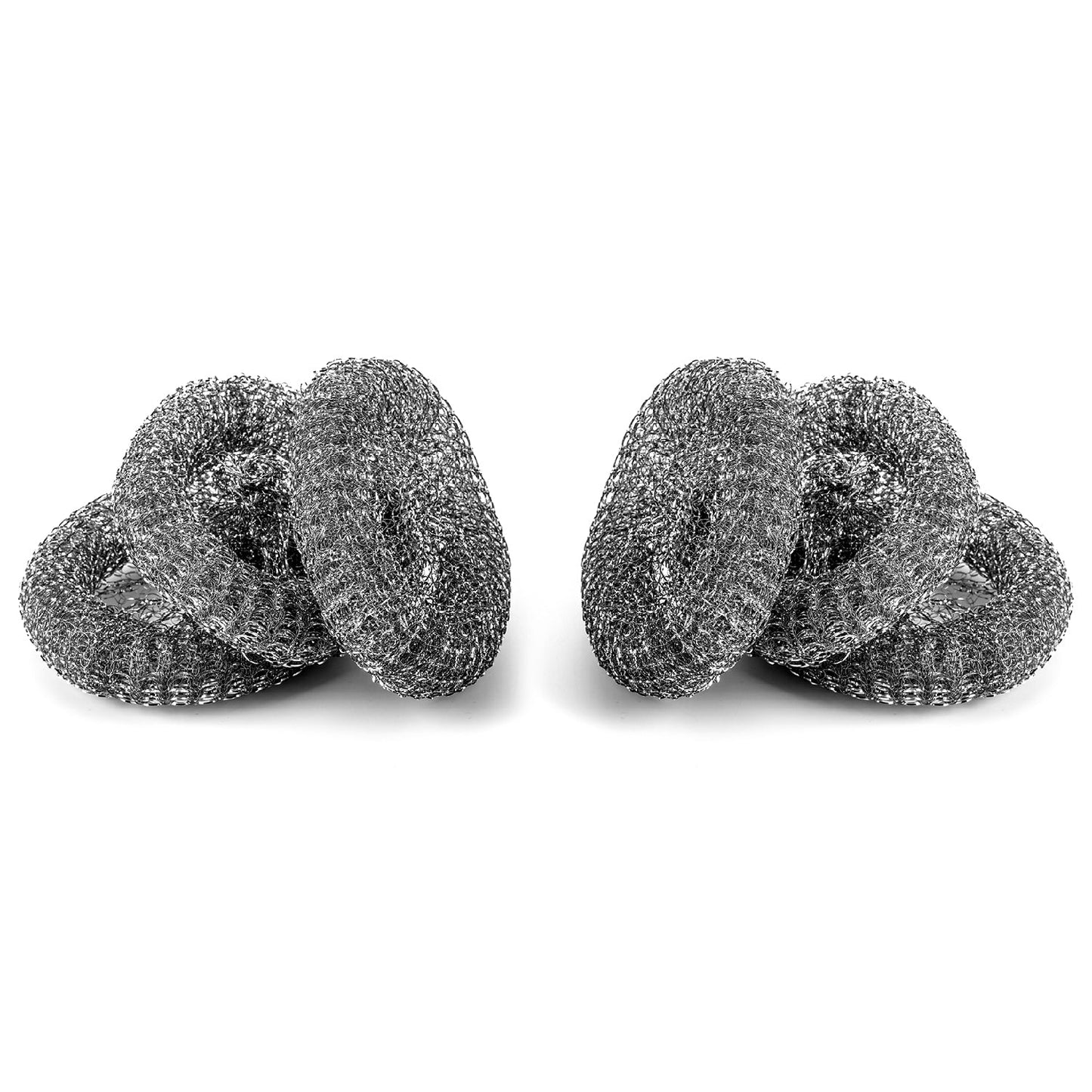 Set of 6 stainless steel scourers for tough cleaning jobs in the kitchen. Durable and rust-resistant.