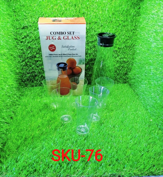 076_Transparent Unbreakable Water Juicy Jug and 6 Pcs. Glass Combo Set for Dining Table Office Restaurant Pitcher DeoDap