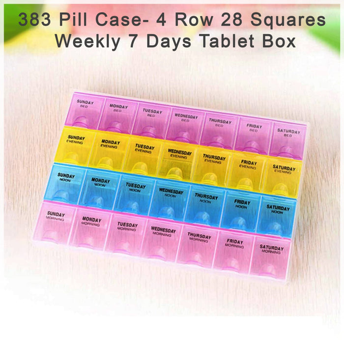 Stack Pill Case Pill Case- 4 Row 28 Squares Weekly 7 Days Tablet Box Holder Medicine S ...