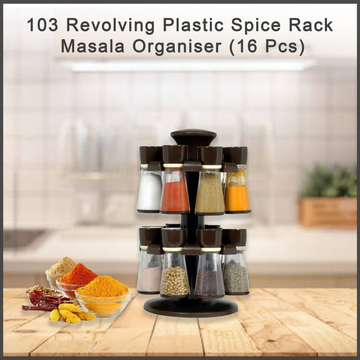 103 Revolving Plastic Spice Rack Masala Organiser (16 Pcs) DeoDap