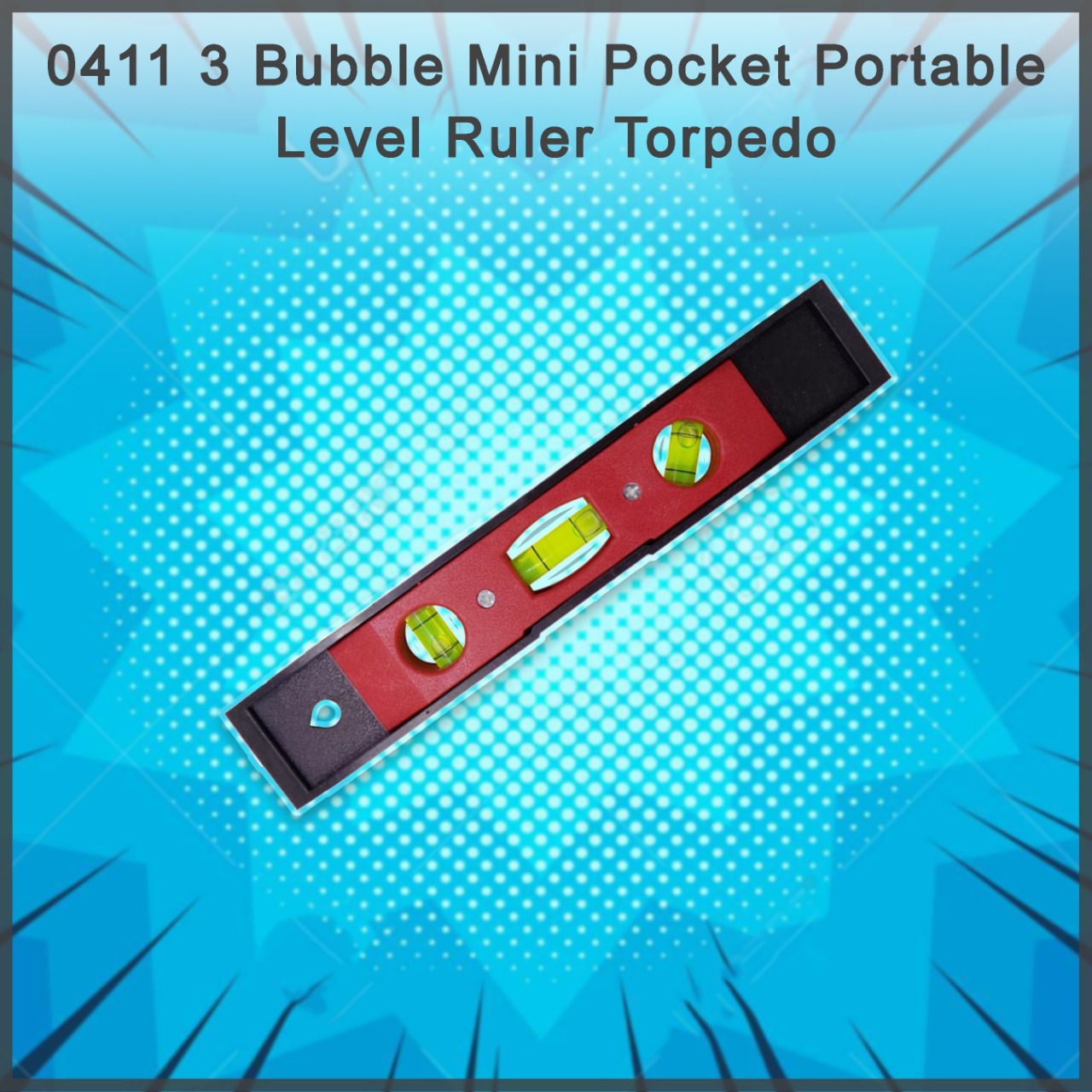 Pocket-sized level with three bubble indicators for precision.