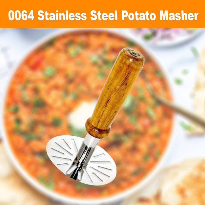 064 Stainless Steel Potato Masher, Pav Bhaji Masher with wooden handle DeoDap