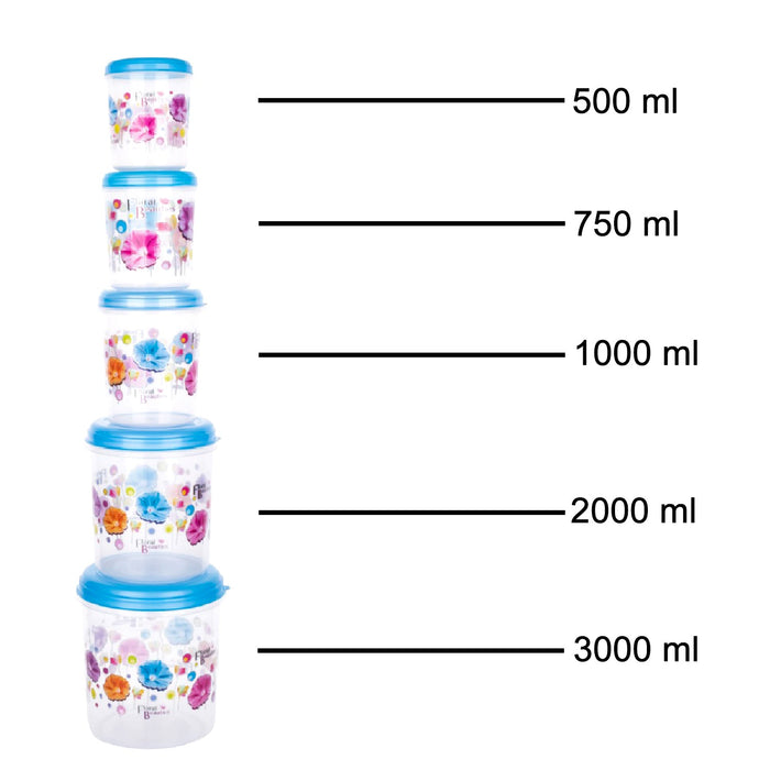 2446 Plastic Transparent Container Air Tight Dabba Set (3000ml, 2000ml, 1000ml, 750ml, 500ml) DeoDap