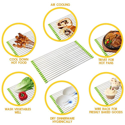 Portable roll-up dish drying rack, foldable for kitchen use