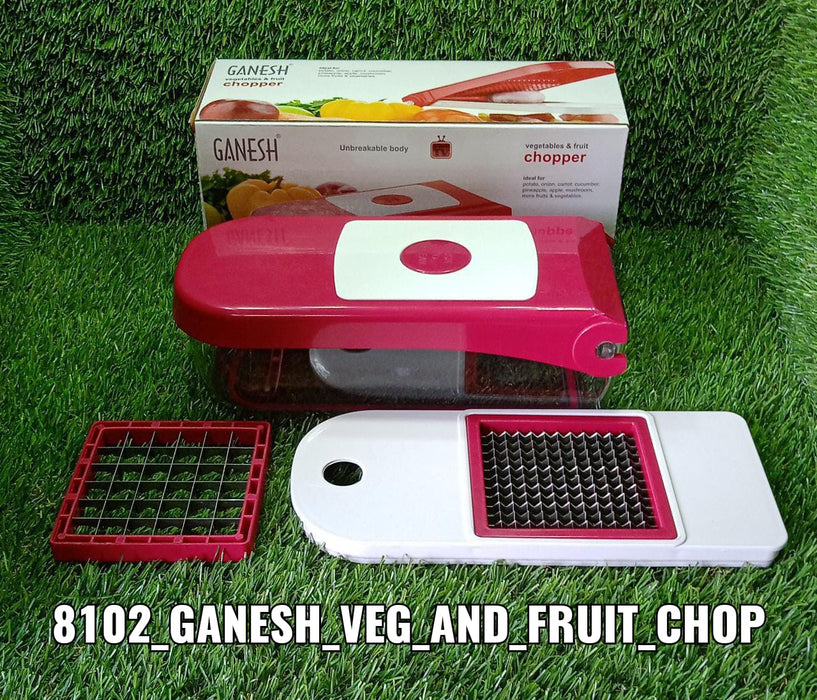 8102 Ganesh Plastic Chopper Vegetable and Fruit Cutter, Red DeoDap