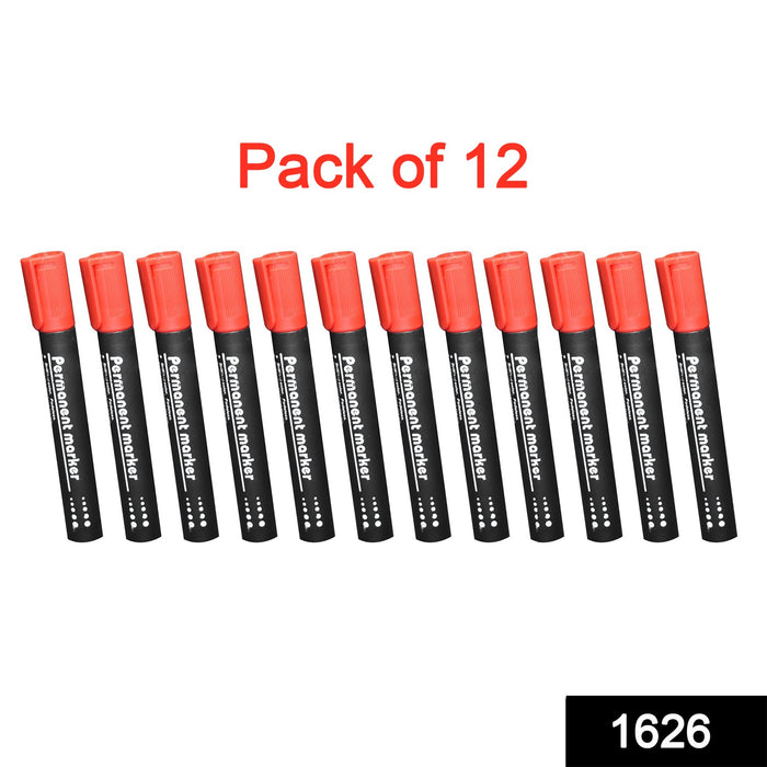 1626 Red Permanent Markers for White Board (Pack Of 12) DeoDap